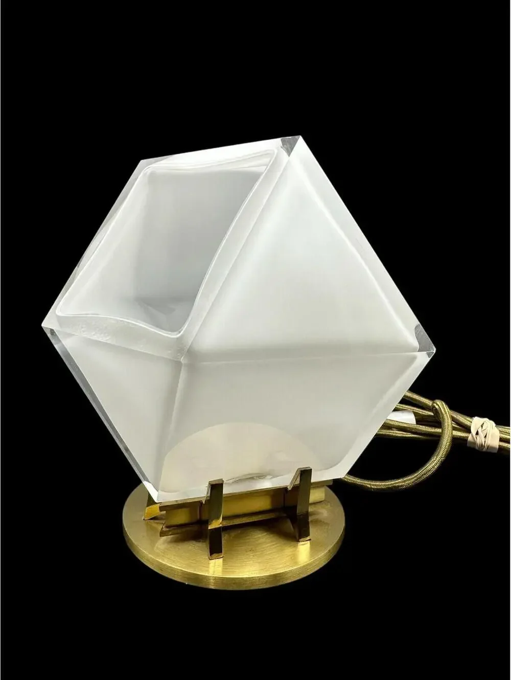 Luminaire Double Blown Glass & Brass Lamp Geometric Mid Century Modern MCM